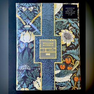 NWT William Morris at Home King Indigo Navy Strawberry Thief Duvet 3pc Set